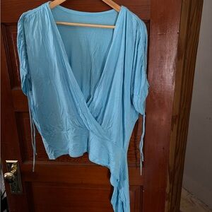Chic Sky Blue Women's Wrap Blouse